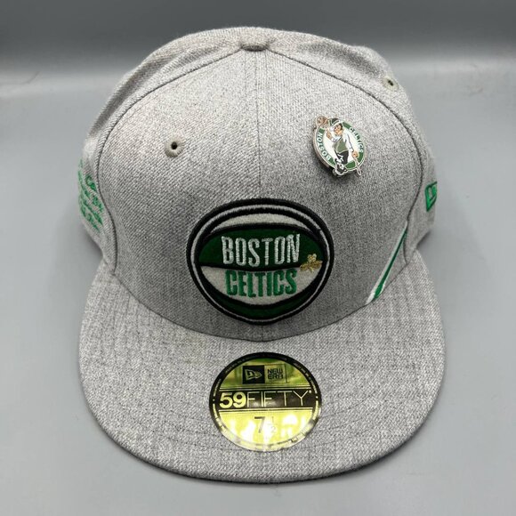 Boston Celtics Hat Men 7 1/2 Gray Green 59Fifty New Era‎ Fitted Cap New with Pin